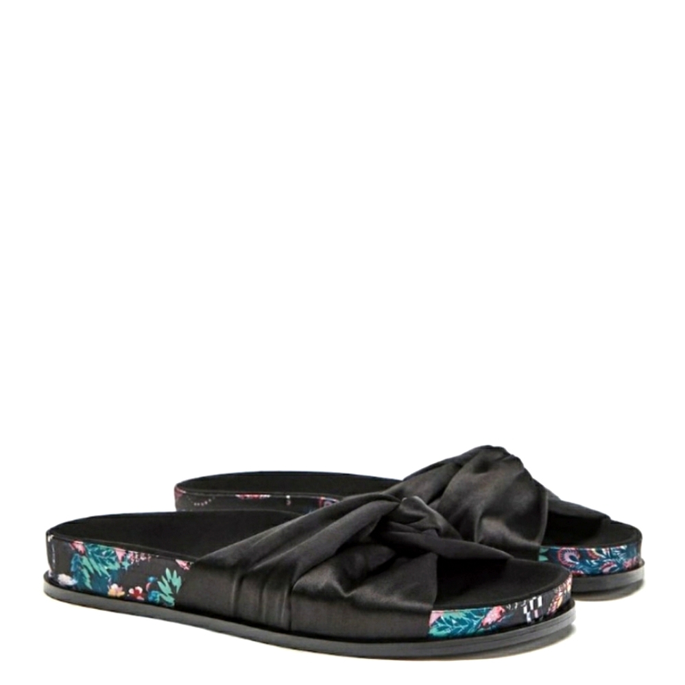 Zara Printed Fabric Slides Black Bow US 6.5 / EU 37 NWT